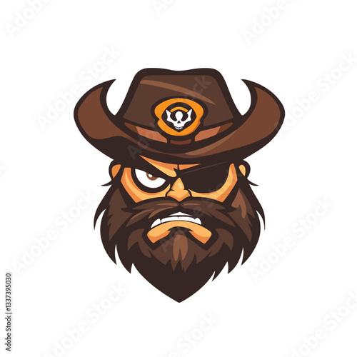 Angry Pirate Head with Hat and Eye Patch Illustration