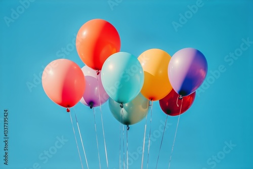 Colorful Balloons Floating in the Clear Sky During a Festive Celebration in t...