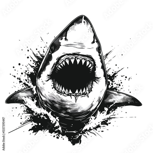 Angry Wild Great White Shark Design Illustration