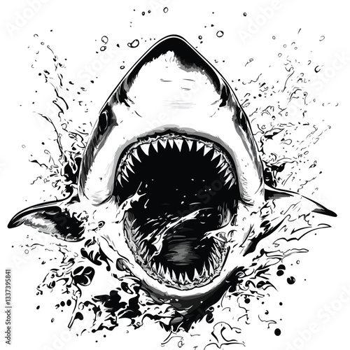 Angry Wild Great White Shark Vector Illustration