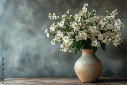 Elegant Floral Arrangement in a Vase on a Neutral Background Enhancing Interi...