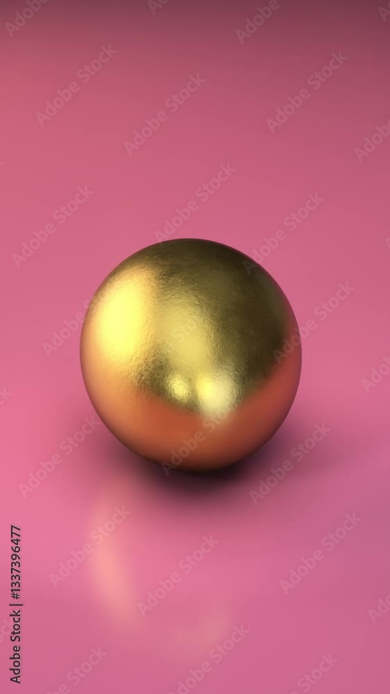 3D golden egg rotating on a pink endless floor. Easter vertical background. 3D golden egg rotating on a pink endless floor. Easter vertical background.