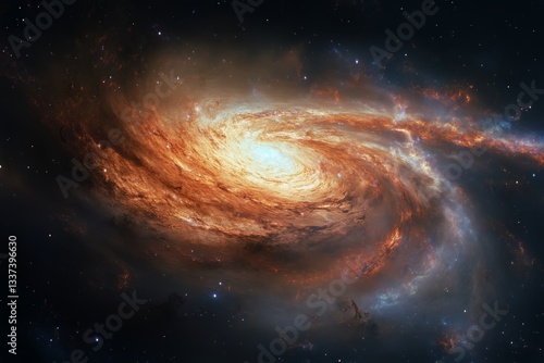Galactic Spiral Swirling in the Depths of Space With Bright Center and Vibran...