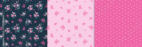pink floraland collection set of three prints of ditsy floral seamless patterns