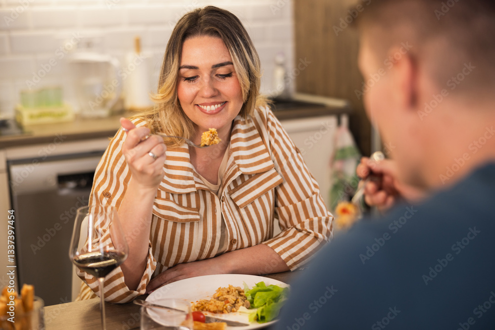 Smiling Couple Enjoying Dinner Together Smiling Couple Enjoying Dinner Together