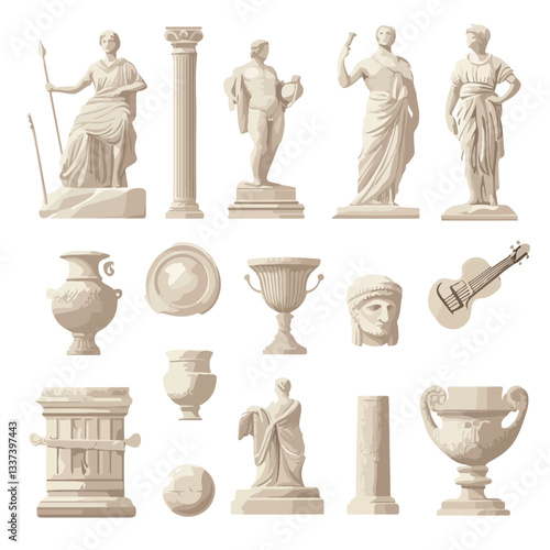 Antique Sculptures Cartoon Vector Set for Art and Design Projects