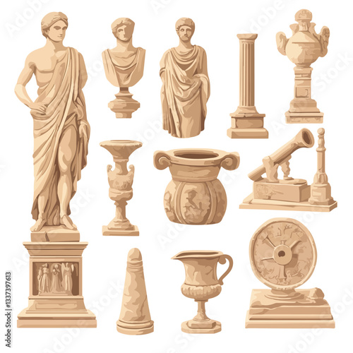 Antique Sculptures Cartoon Vector Set for Art and Design Projects
