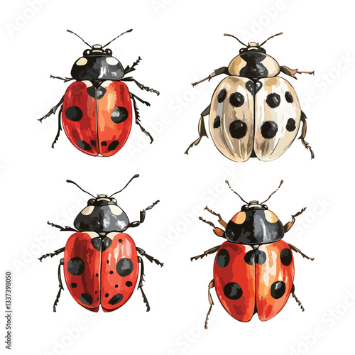 Aquarelle Lady Bug Set in Round Shape Red or Orange