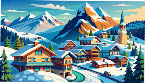 amazing touristic alpine village in winter Grindelwald Switzerland Europe