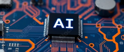 Obraz na płótnie Futuristic artificial intelligence semiconductor on a motherboard. Generative AI w salonie
