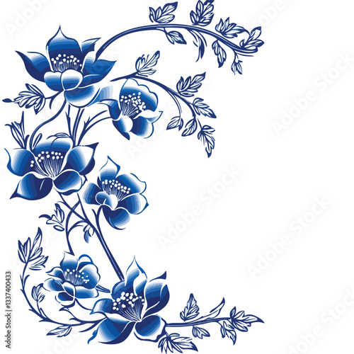 Elegant Asian Traditional Blue and White Floral Background for Designers