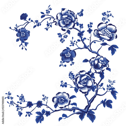 Elegant Asian Traditional Blue and White Floral Background for Designers