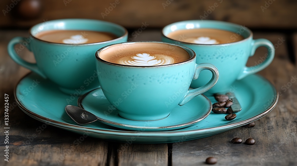 Teal Latte Art for Rustic Wood Table. Teal Latte Art for Rustic Wood Table.