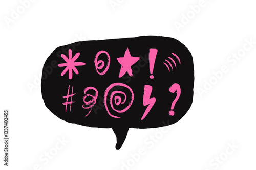 Speech bubble with swear words. Curse crayon doodle text. Bad bulling expression on chat dialog balloon. Strong language. Social media communication hate Vector pencil drawn illustration