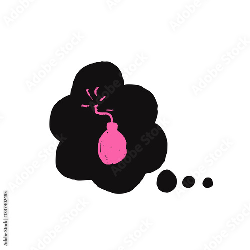 Speech thinking bubble with bomb sign. Curse crayon doodle abstract text. Bad bulling expression on chat dialog cloud. Haters symbol. Vector hand drawn illustration