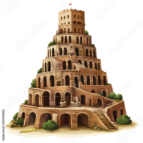 Babel Tower Vector Illustration on White Background