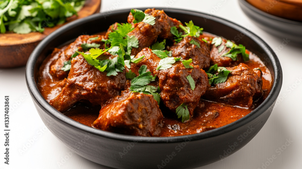A vibrant chicken curry in a bowl with rich, golden sauce, garnished with fresh cilantro leaves. Tender chicken pieces are coated in a smooth, fragrant curry, garnished with spices and herbs A vibrant chicken curry in a bowl with rich, golden sauce, garnished with fresh cilantro leaves. Tender chicken pieces are coated in a smooth, fragrant curry, garnished with spices and herbs