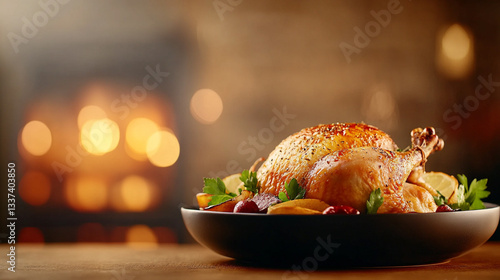 Wallpaper Mural Roasted chicken with golden brown crispy skin, perfectly cooked with juicy, tender meat, slightly charred edges, garnished with fresh herbs, served on a plain white plate with light seasoning. Torontodigital.ca