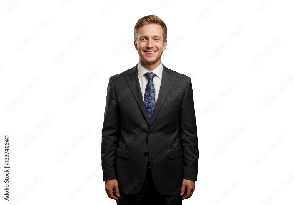A young and handsome businessman with a big smile, standing confidently against a transparent background. A young and handsome businessman with a big smile, standing confidently against a transparent background.