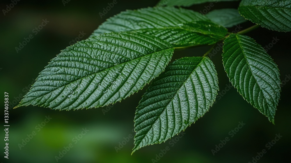 Lush green leaves on a branch in a forest Lush green leaves on a branch in a forest