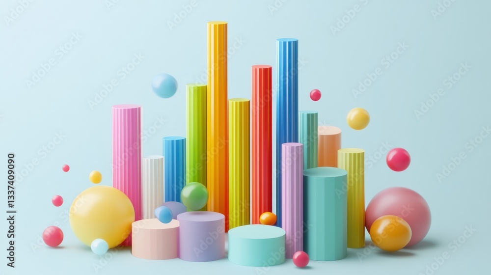 Colorful geometric shapes and spheres arranged artistically. Colorful geometric shapes and spheres arranged artistically.