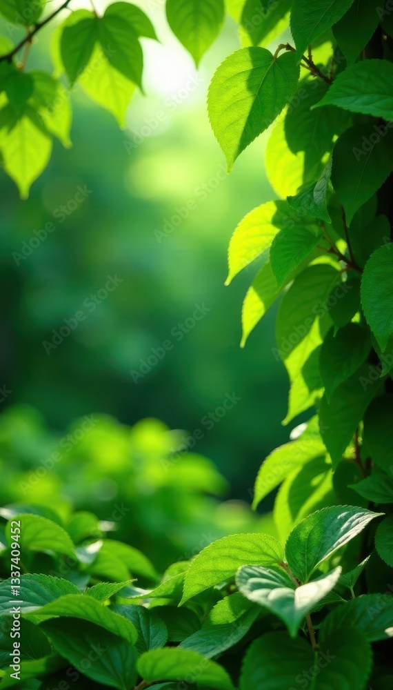 Lush vibrant green foliage, sunlight dappled leaves , flora, shrub Lush vibrant green foliage, sunlight dappled leaves , flora, shrub