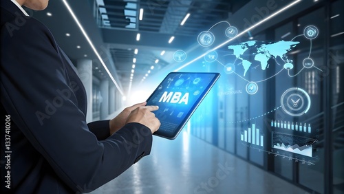 Holographic MBA Icon Futuristic Business Education & Technology V3