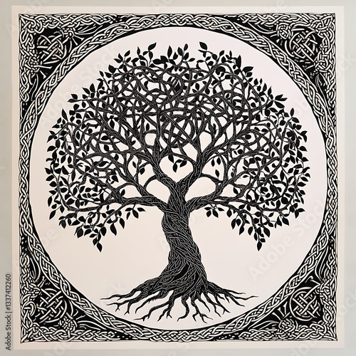 Knotted Celtic tree of life drawing high resolution image
