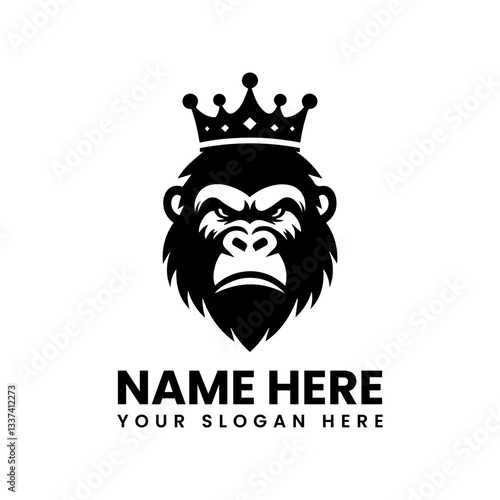 Monochrome gorilla king portrait illustration. Majestic primate art