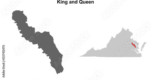 King and Queen County (Virginia) blank outline map set