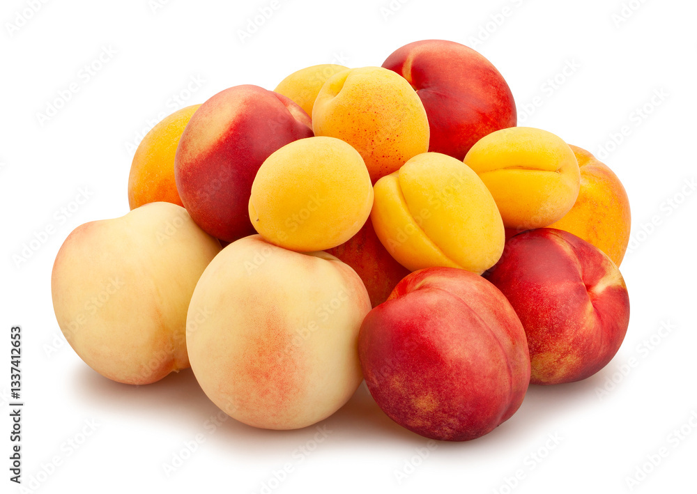 mixed peaches path isolated on white mixed peaches path isolated on white