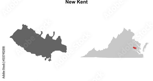 New Kent County (Virginia) blank outline map set