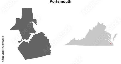 Portsmouth County (Virginia) blank outline map set