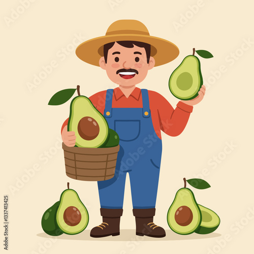 Farmer Holding Fresh Avocados After Harvest Illustration on Light Background