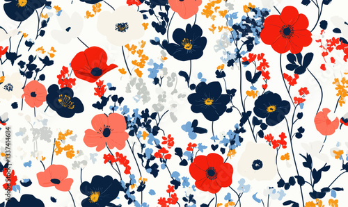 Colorful Floral Liberty Pattern with Modern Design for Fashion and Decor
