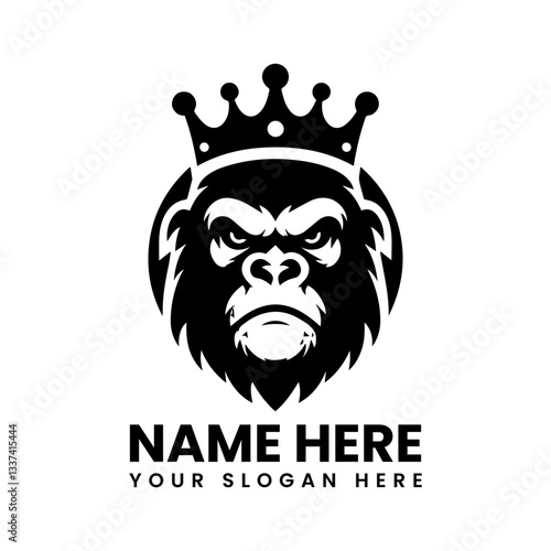 Bold crowned gorilla graphic. Powerful animal kingdom design