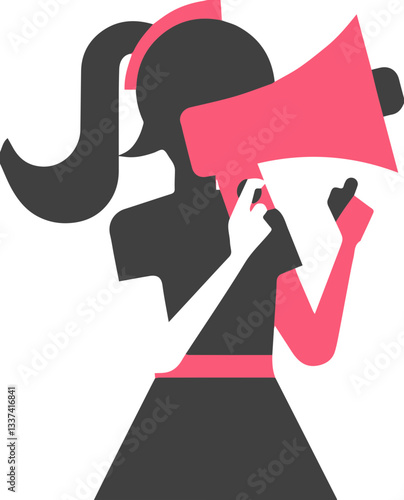 Girl with megaphone icon, announcement and promotion concept