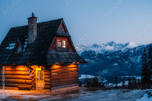 Winter snow panorama of the city of Zakopane and poland Tatras mountains from Gubałowka viewpoint, Poland
