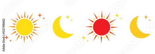 dark and light mode icon. day, night, sun and moon signs and symbols for app, user interface, and website. transparent vector.