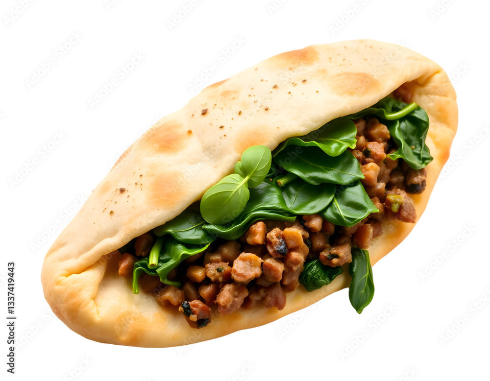 Obraz premium Flatbread Wrap Filled with Meat and Spinach