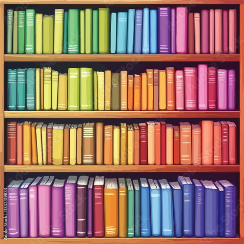 Colorful Bookshelf Background with Various Books for Creative Designs
