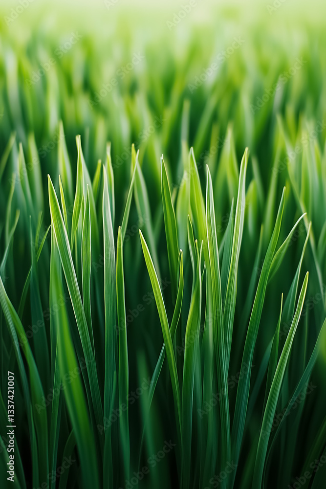Fototapeta premium Soft light illuminates rows of organic onions, with their delicate green stalks rising gracefully from the soil. This serene garden arrangement emphasizes nature's beauty and simplicity