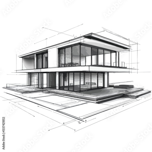Blueprint of a Modern House for Building Project Plan