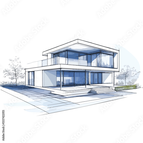 Blueprint of a Modern House for Building Project Plan