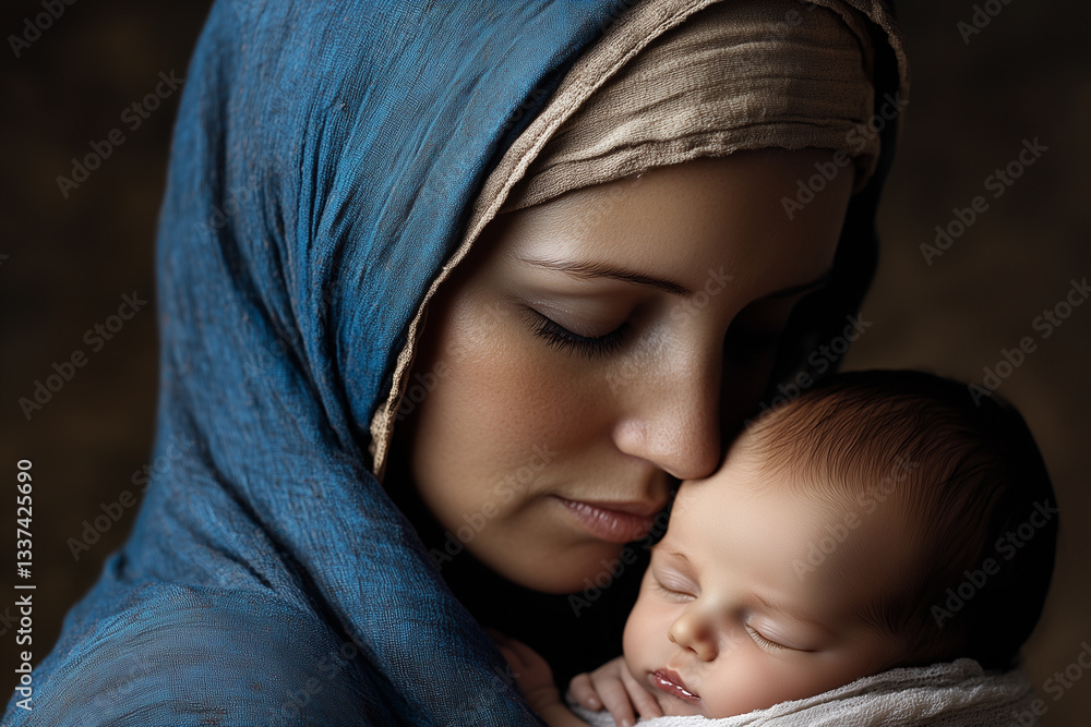 Madonna and Child: A tender depiction of the Madonna cradling the infant, a symbol of maternal love, faith, and purity. Capturing serene beauty. Madonna and Child: A tender depiction of the Madonna cradling the infant, a symbol of maternal love, faith, and purity. Capturing serene beauty.