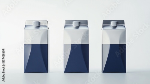 Stunning Luxury Milk Carton Packaging Display: Navy-Blue and Silver Theme, Photorealistic Views for High-End Dairy Products, Perfectly Crafted Branding and Structure Representation