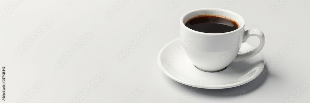 Dark roast coffee in simple white mug, clean backdrop , coffee bean, background Dark roast coffee in simple white mug, clean backdrop , coffee bean, background