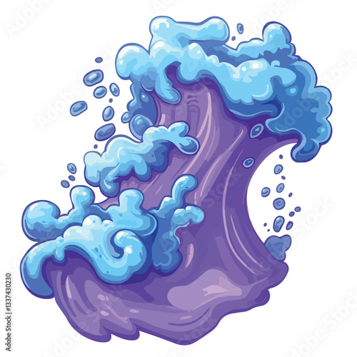 Dynamic Cartoon Illustration of a Massive Wave in Vector Art
