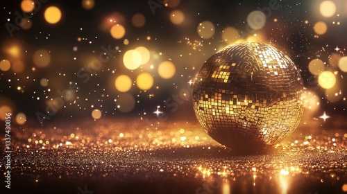 Golden disco ball with glowing lights	