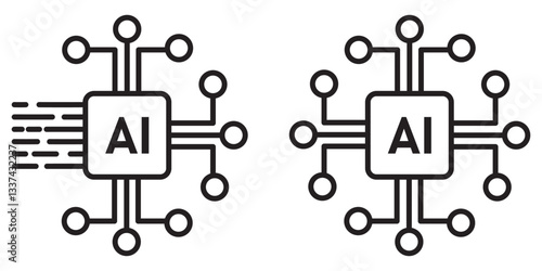 Artificial intelligence AI processor chip icon collection